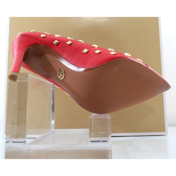 Michael Kors Keke Toe Cap Pump Pointy Pyramid Studs Leather Crimson Red - Picture 8 of 10